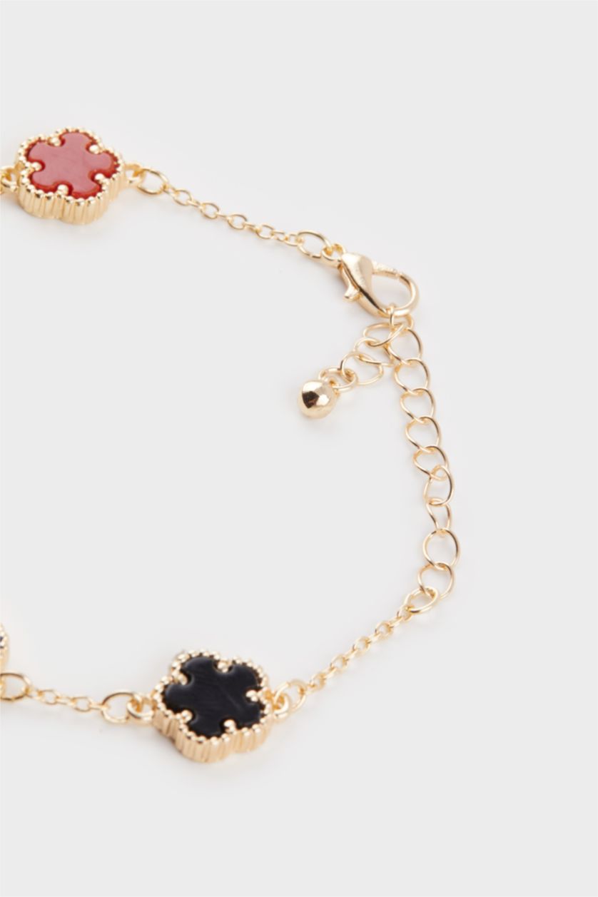 Kadın Karma Kadın Renkli Çiçekli Gold Bileklik