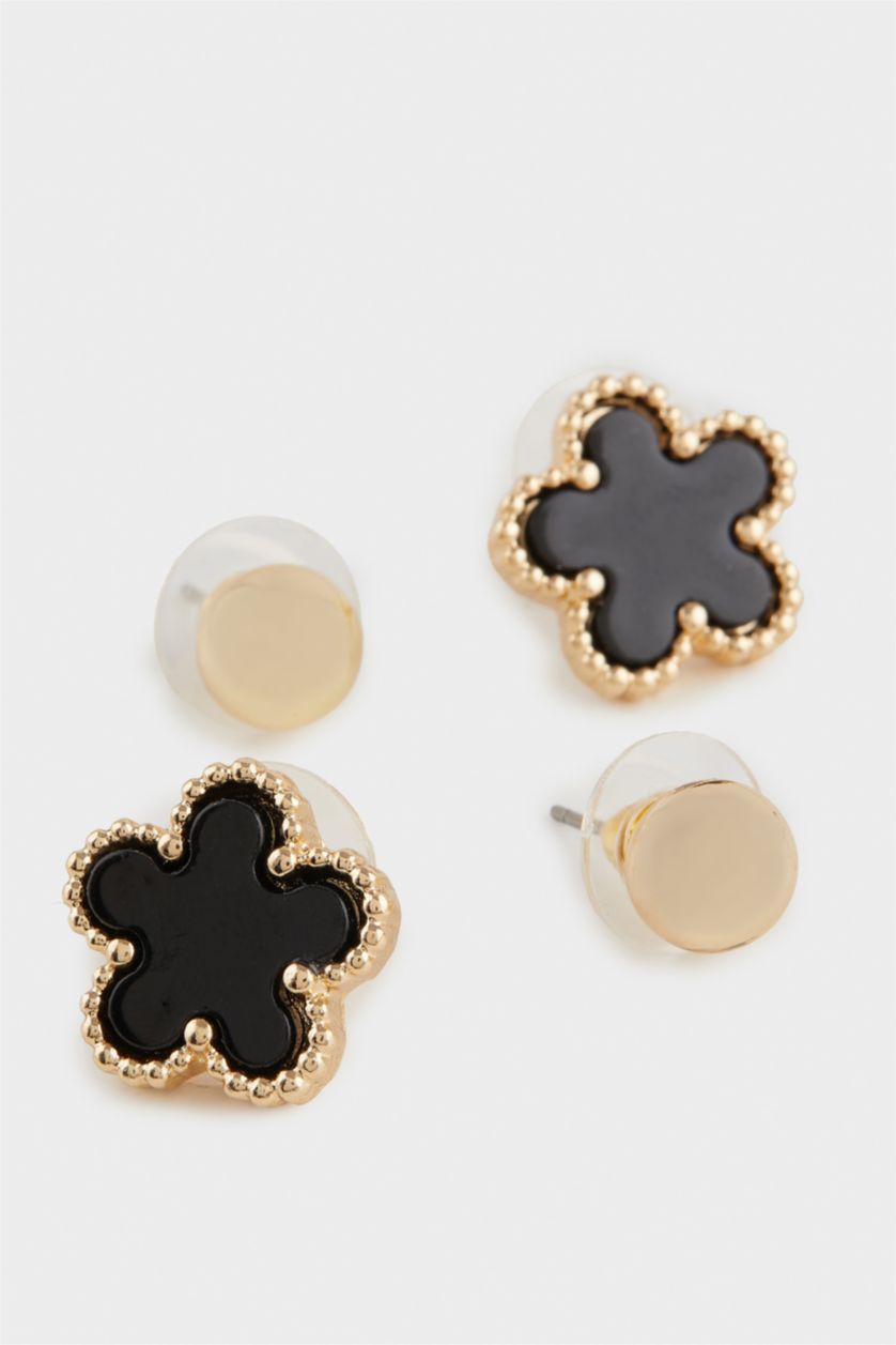 Kadın Siyah Kadın 2'li Siyah Çiçekli Küpe