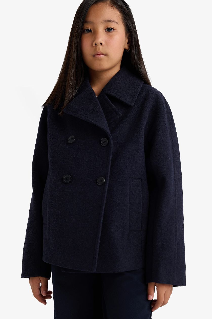 GIRLS & TEENS NAVY Girl Button Down Cachet Coat