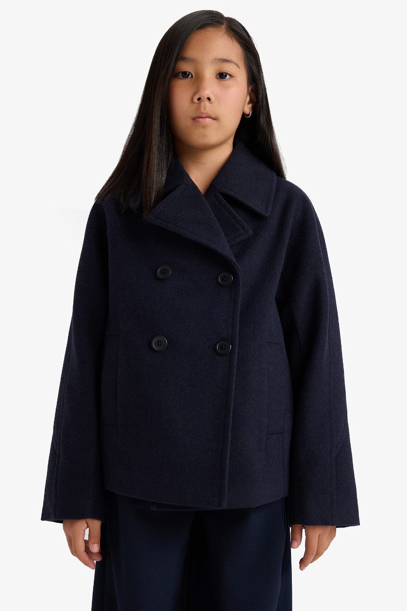 GIRLS & TEENS NAVY Girl Button Down Cachet Coat
