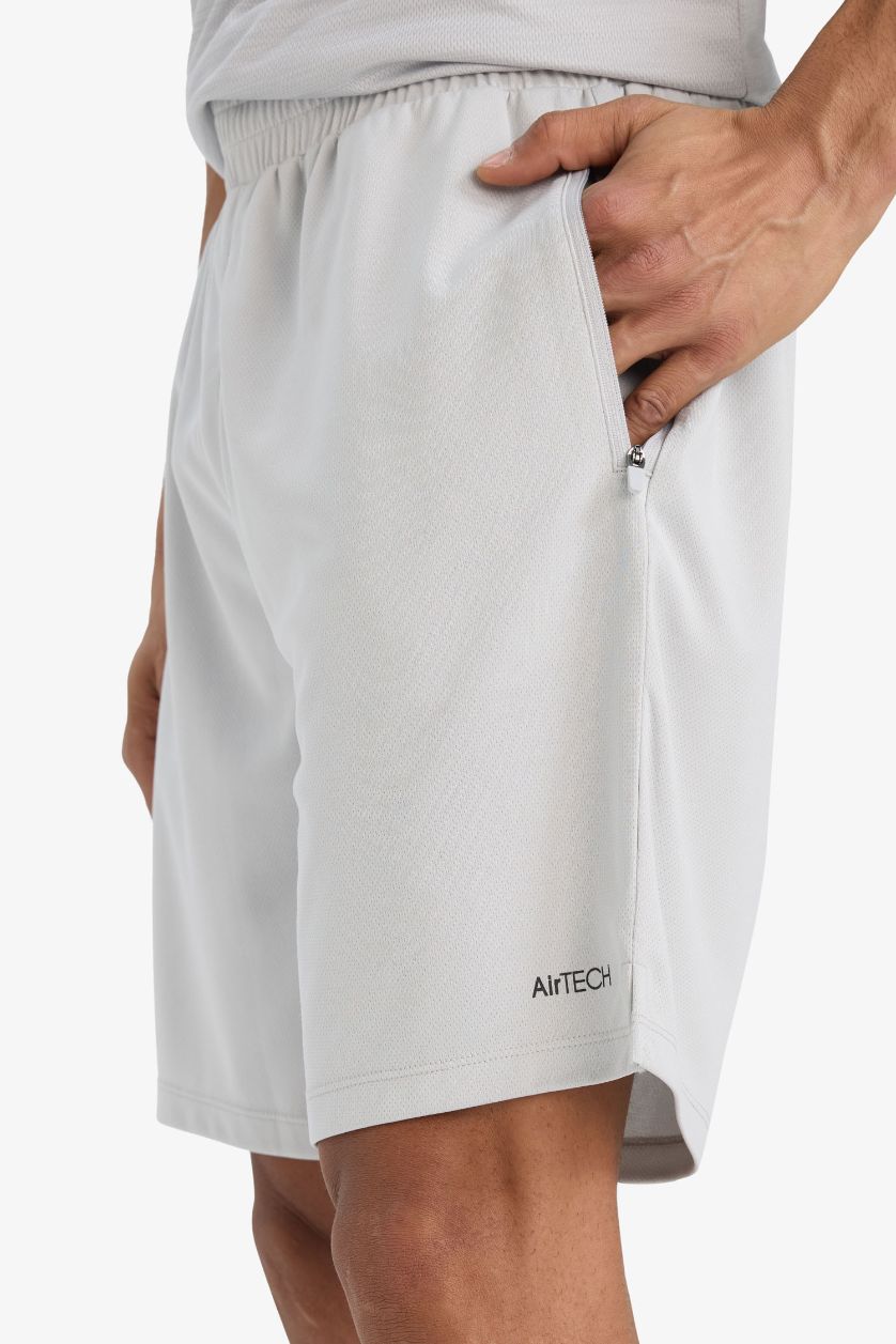 Erkek Açık Gri Standart Fit Çabuk Kuruyan Nefes Alabilen Kumaş Sporcu Kısa Paça Şort