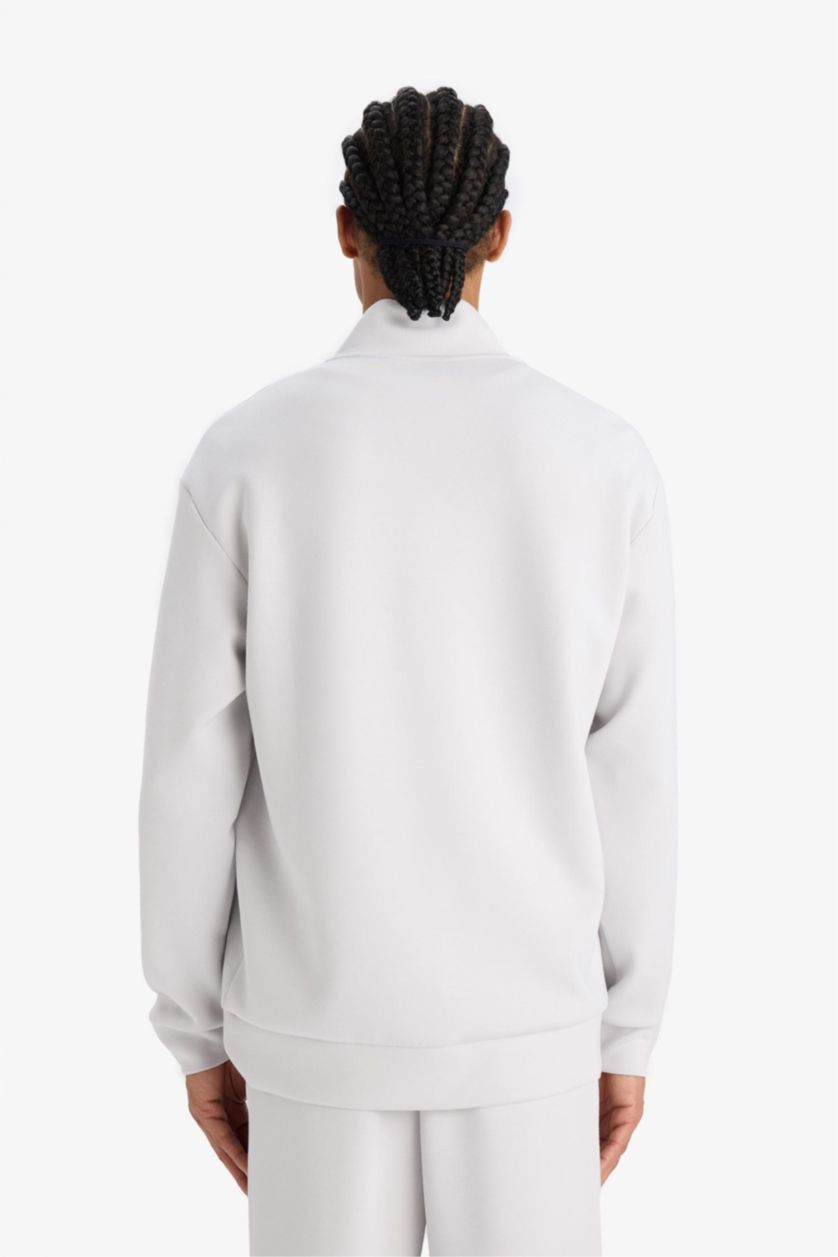 MAN Light Grey DeFactoFit Standard Fit Stand Collar Sports Sweatshirt