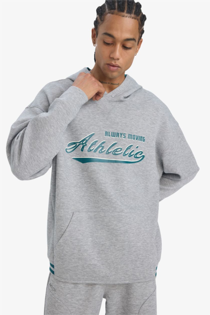 رجالي ميلانج رمادي سويت شيرت رياضي اوفر سايز قماش سكوبا من DeFactoFit