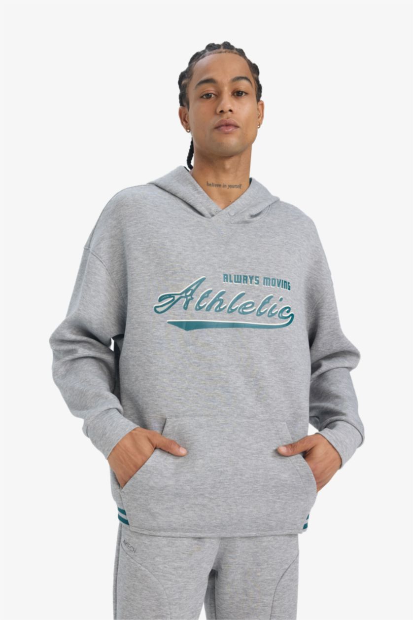 رجالي ميلانج رمادي سويت شيرت رياضي اوفر سايز قماش سكوبا من DeFactoFit