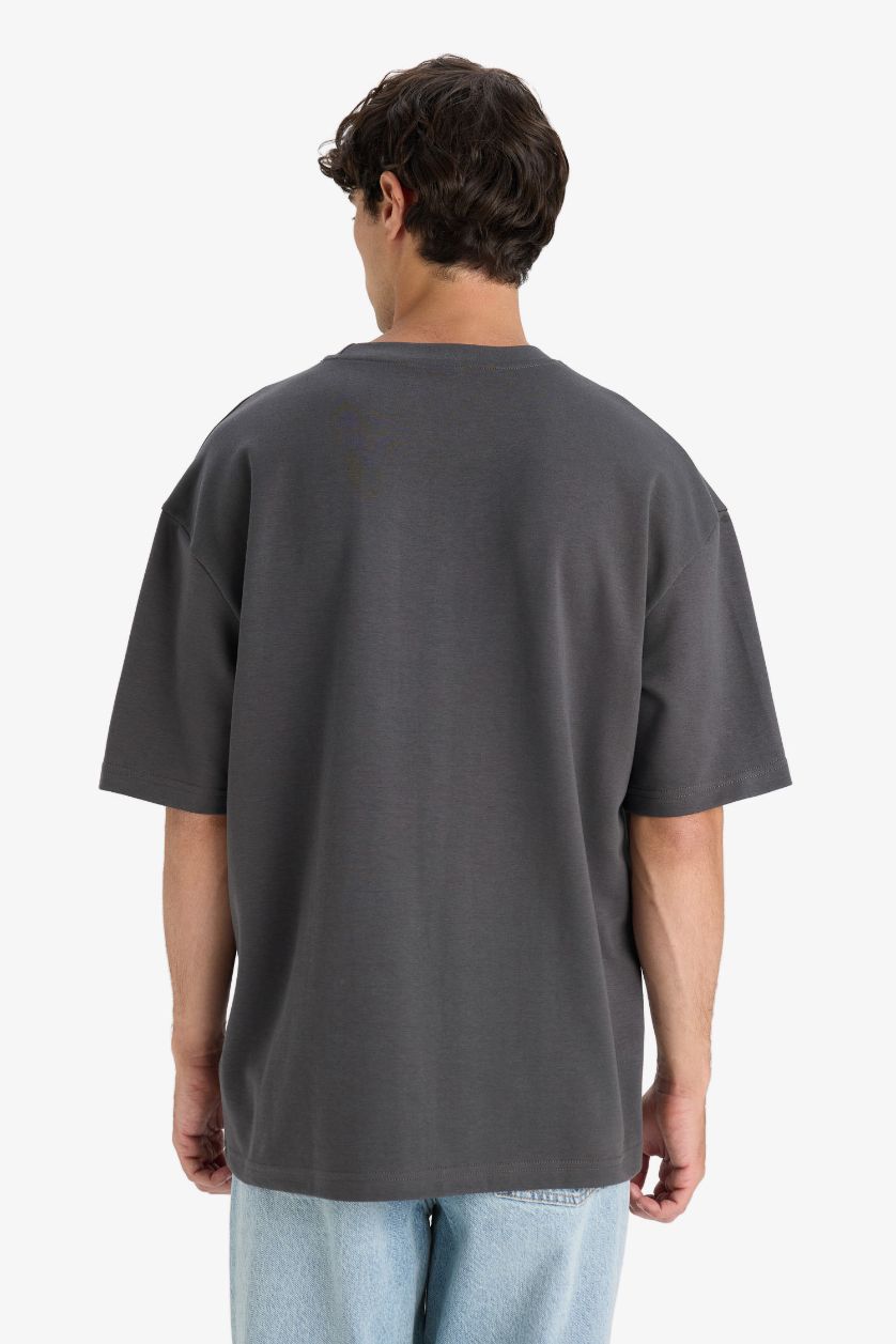 رجالي أنثرا تيشيرت نص كم اوفر سايز برقبة مستديرة