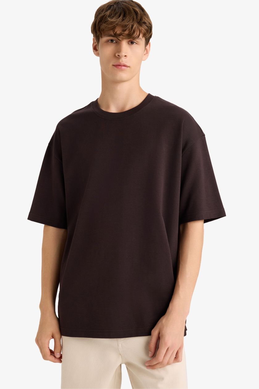 Erkek Kahve Nefes Alabilen Oversize Tişört