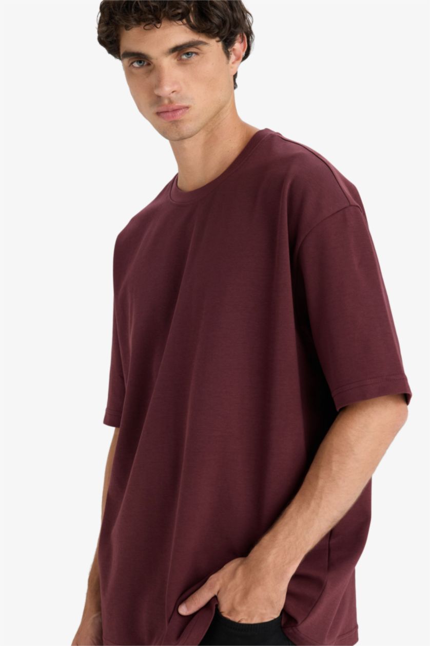 Erkek Koyu Bordo Nefes Alabilen Oversize Tişört