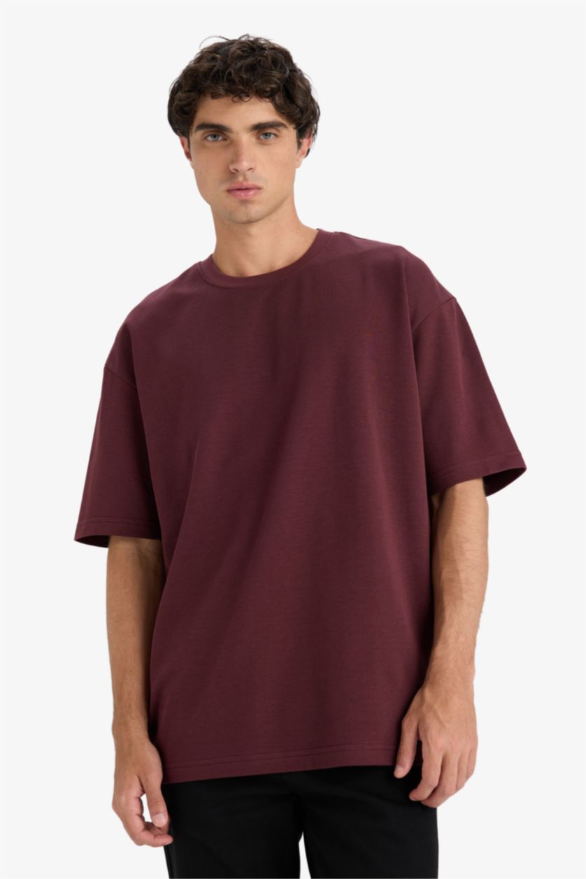 Erkek Koyu Bordo Nefes Alabilen Oversize Tişört