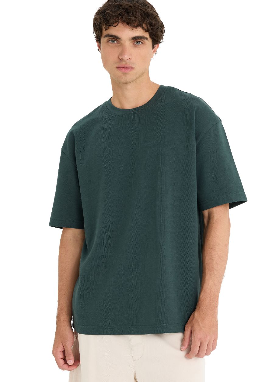 Erkek Koyu Yeşil Nefes Alabilen Oversize Tişört