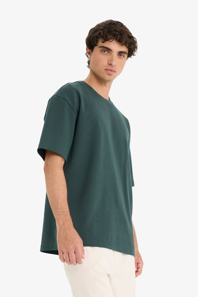Erkek Koyu Yeşil Nefes Alabilen Oversize Tişört