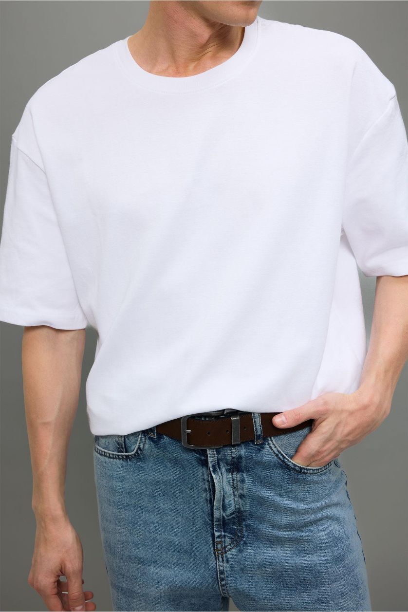 Erkek Beyaz Nefes Alabilen Oversize Tişört