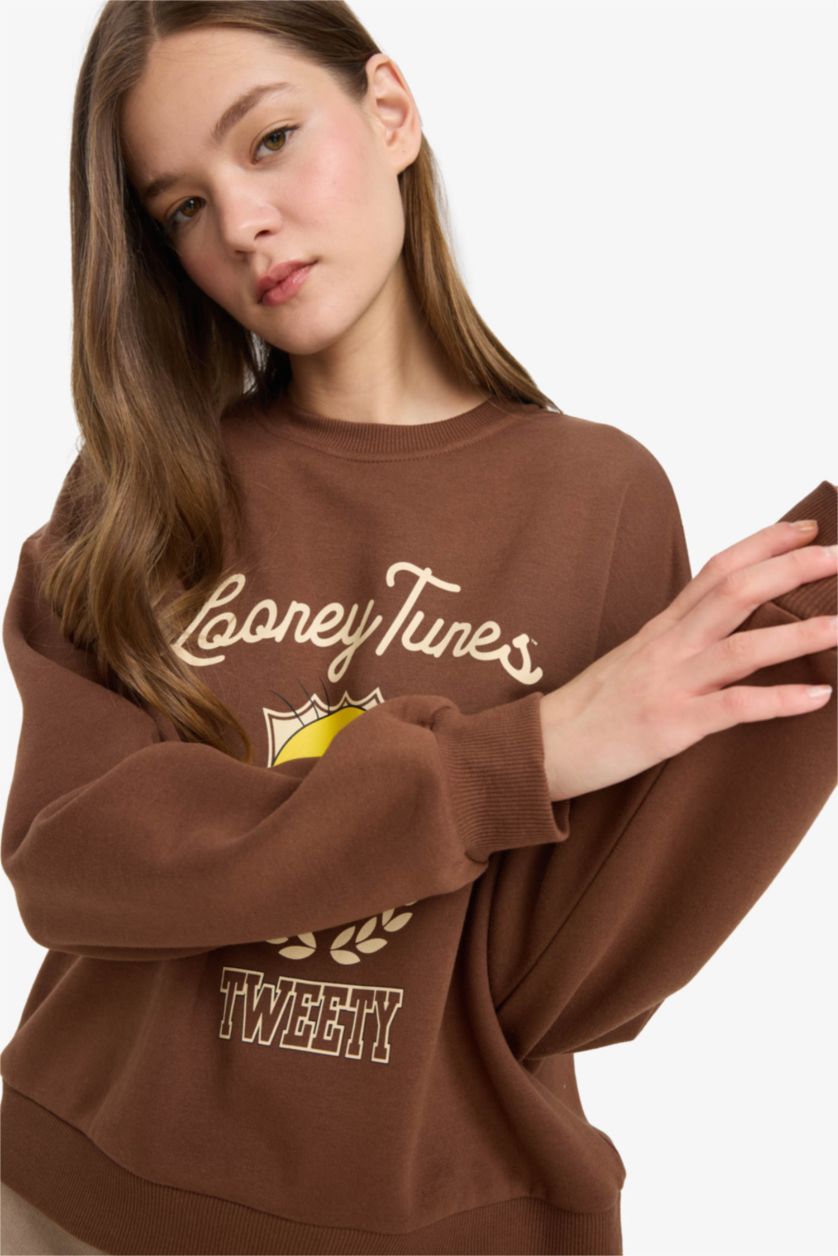 Woman Brown Regular Fit Looney Tunes Licensed Printed Sweatshirt