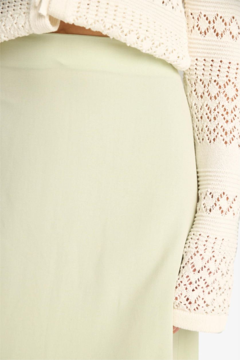 Kadın Mint A Kesim Yüksek Bel Keten Karışımlı Maxi Etek