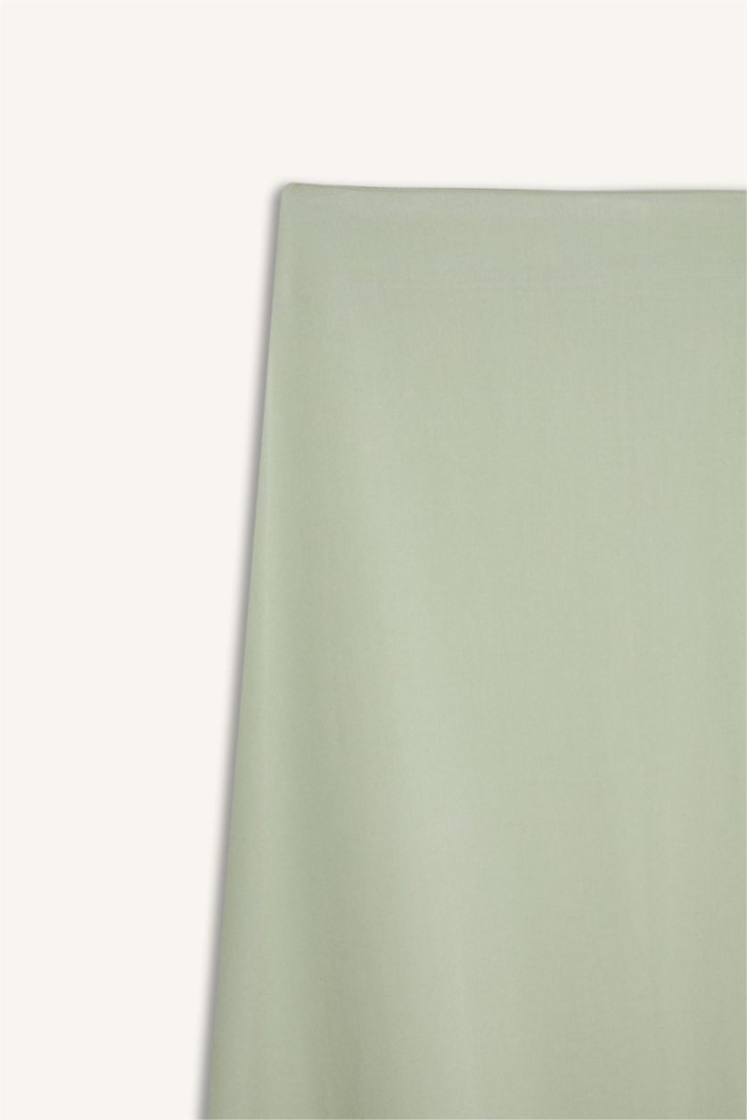 Kadın Mint A Kesim Yüksek Bel Keten Karışımlı Maxi Etek