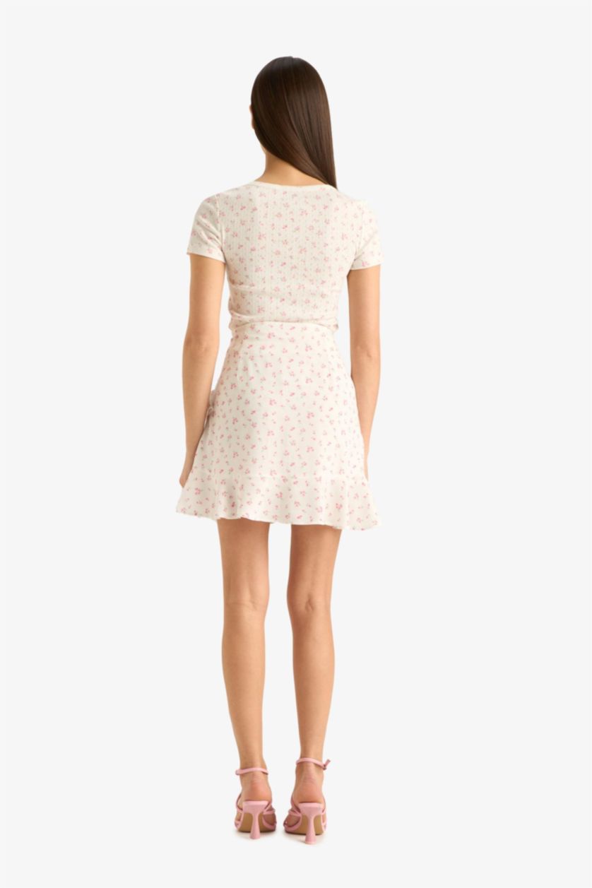 Әйелдерге АҚ гүлді орташа ұзындық Тоқылған юбка