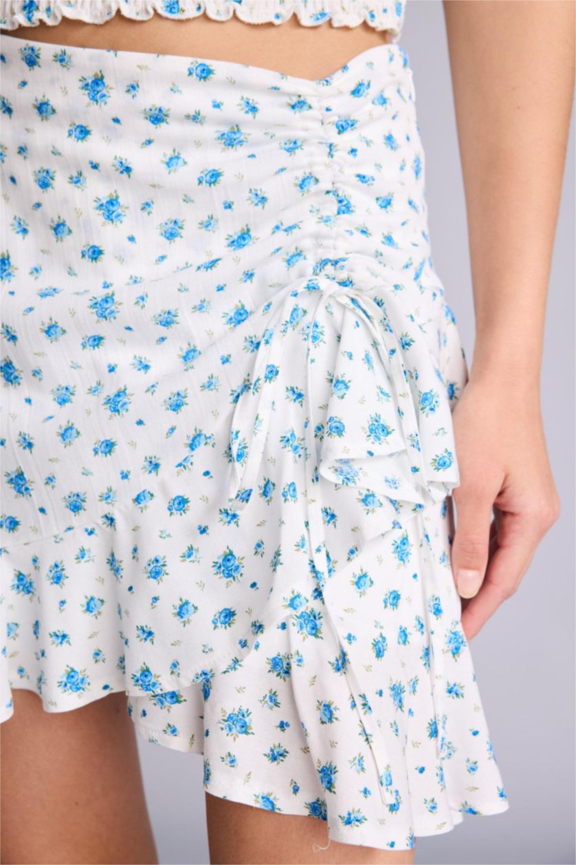 Women Light Blue Floral Normal Waist Midi Skirt