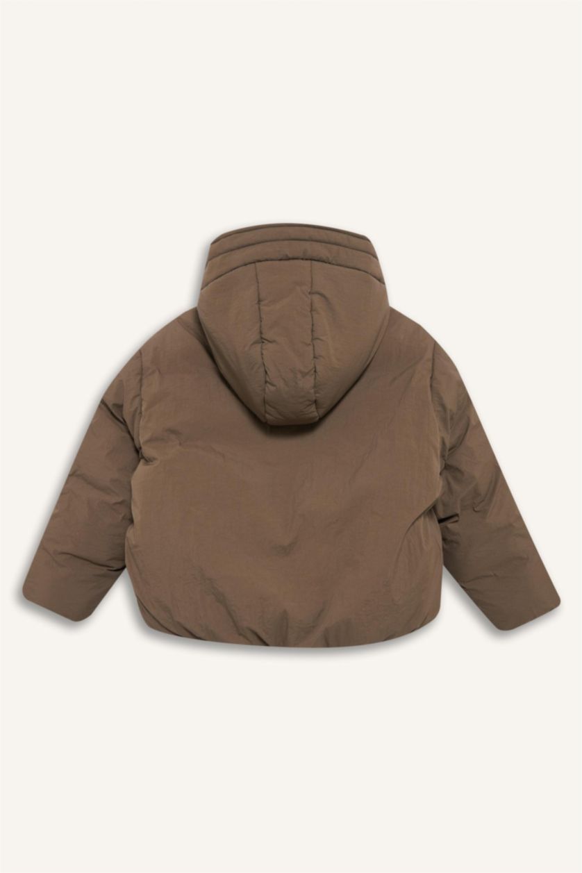 Kız Çocuk - Genç Kız Meşe Yeşili Su Geçirmez Kapüşonlu Fermuarlı Şişme Mont Kız Çocuk