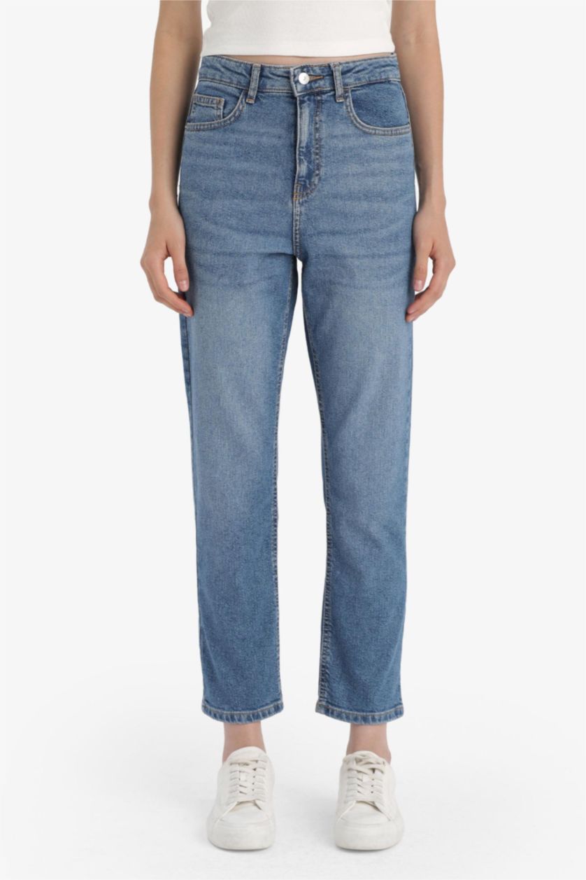 حريمي أزرق بنطلون جينز ماري فينتج قصة مستقيمة وخصر عالي