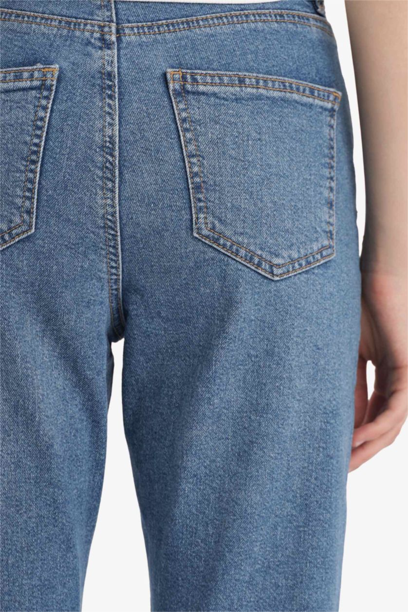 حريمي أزرق بنطلون جينز ماري فينتج قصة مستقيمة وخصر عالي