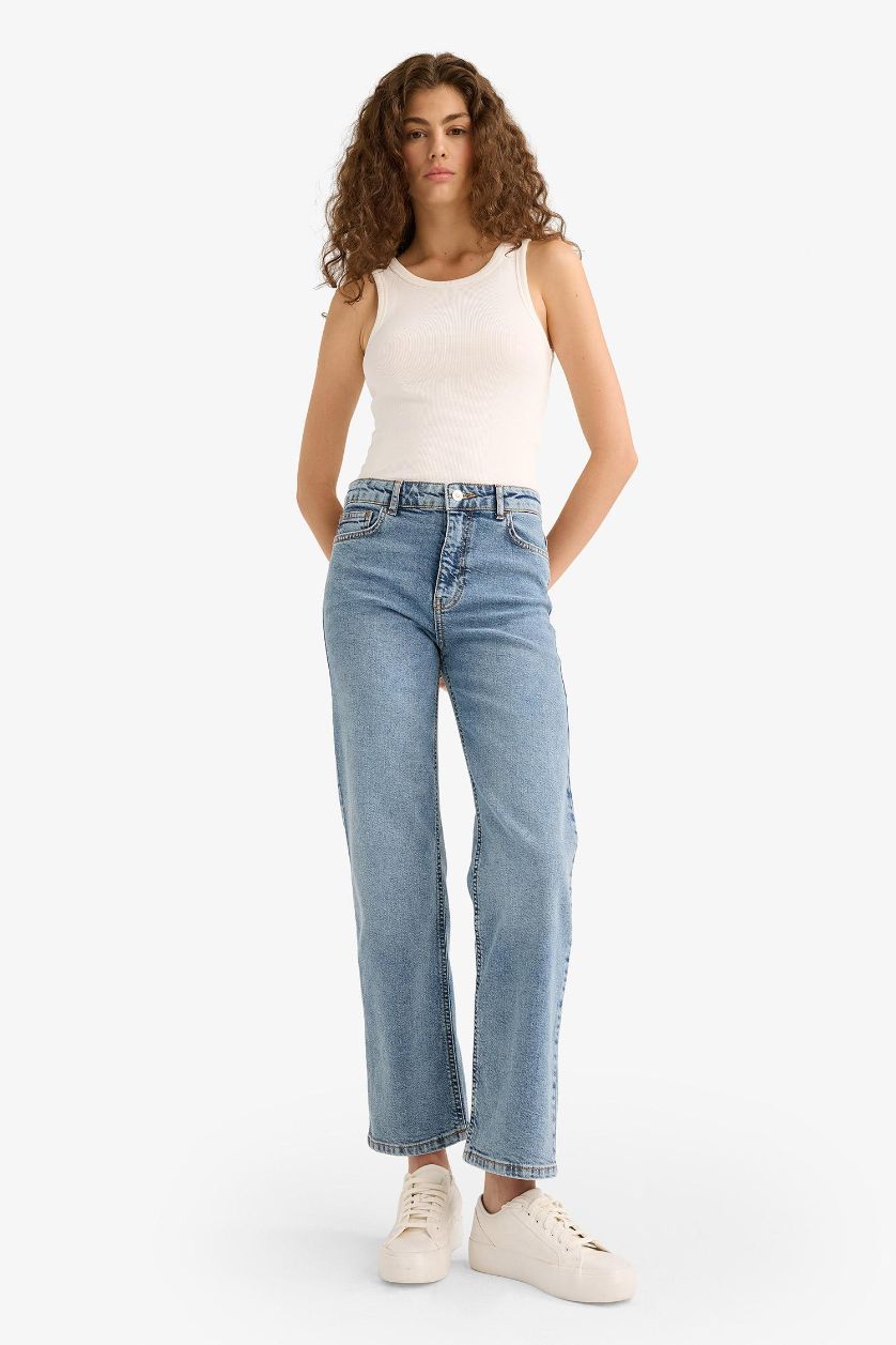 WOMAN Blue Comfort Straight High Waist Ankle Length Jeans