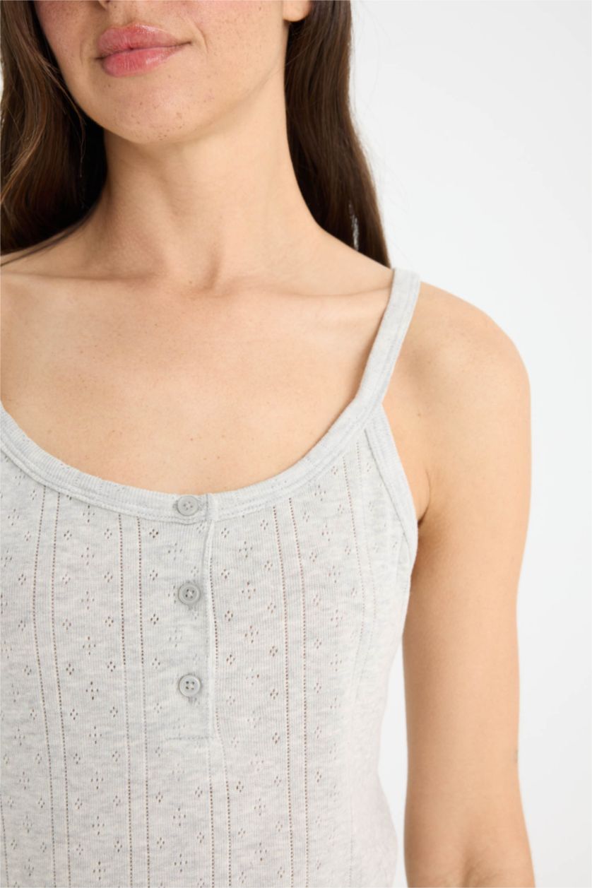 Kadın Gri Melanj Pijama Takımı Askılı Üst Beli Lastikli Şort-Fall in Love