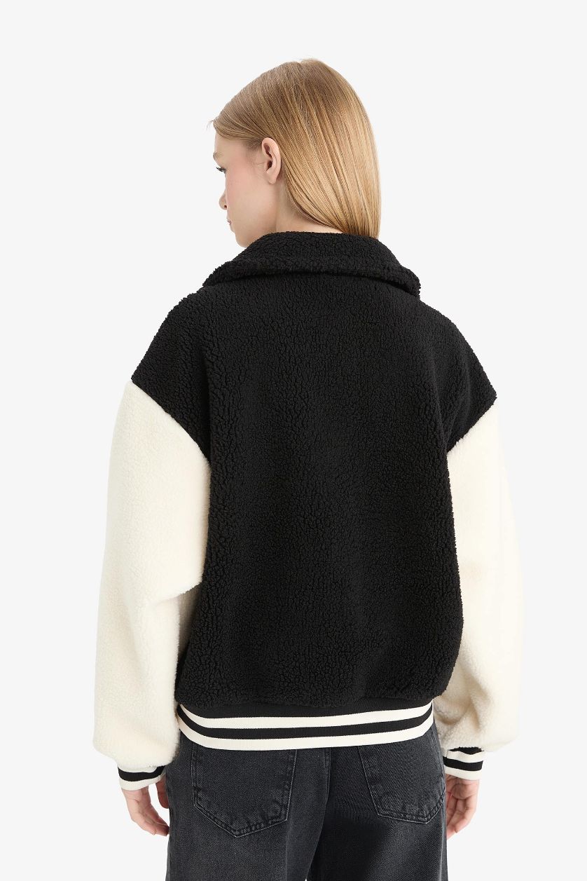 Женщины Черный Поло бомбер из плюша, оверсайз