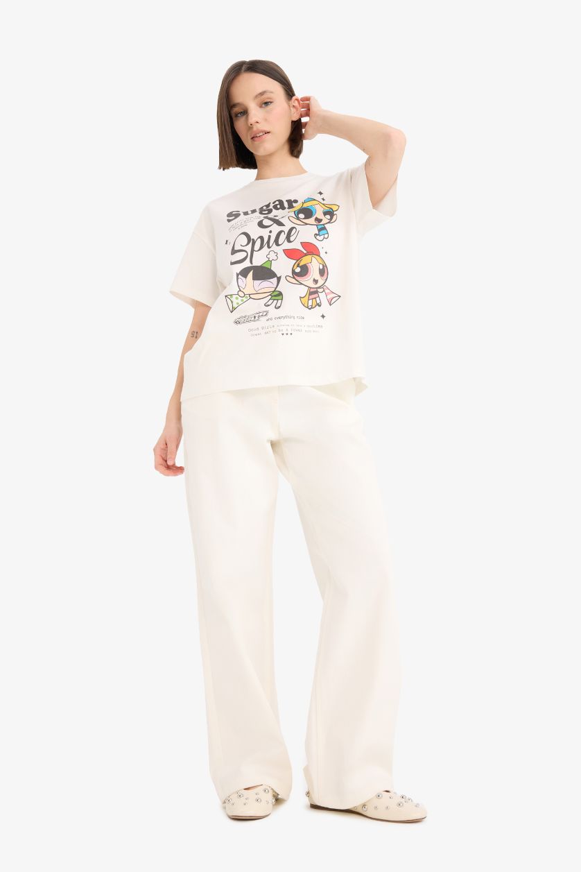 FEMME Blanc T-shirt oversize imprimé PowerPuff Girls à col rond et manches courtes