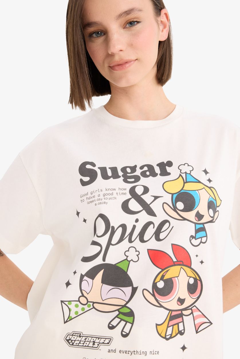 FEMME Blanc T-shirt oversize imprimé PowerPuff Girls à col rond et manches courtes