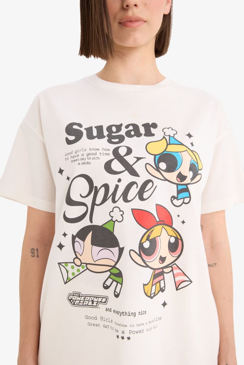 FEMME Blanc T-shirt oversize imprimé PowerPuff Girls à col rond et manches courtes