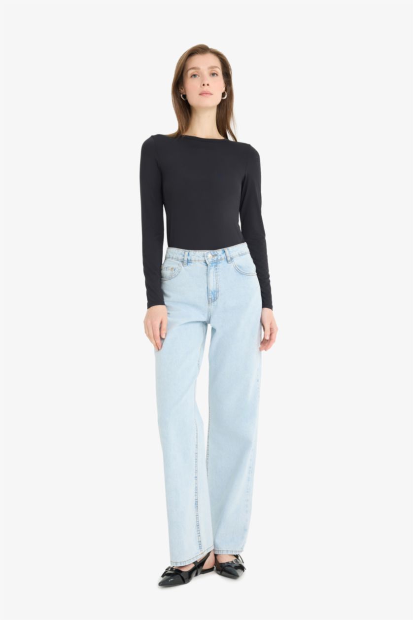 Женщины Черный Слим фит, базовая однотонная футболка с длинными рукавами