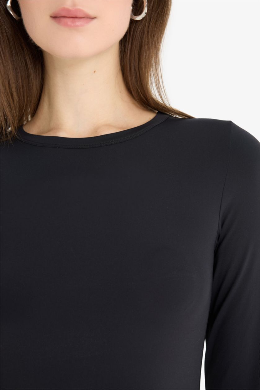 Женщины Черный Слим фит, базовая однотонная футболка с длинными рукавами