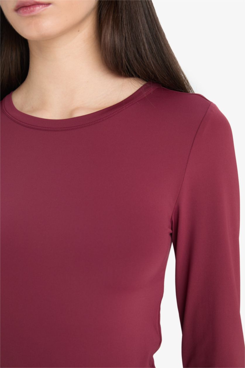 Woman Bordeaux Slim Fit Long Sleeve T-Shirt