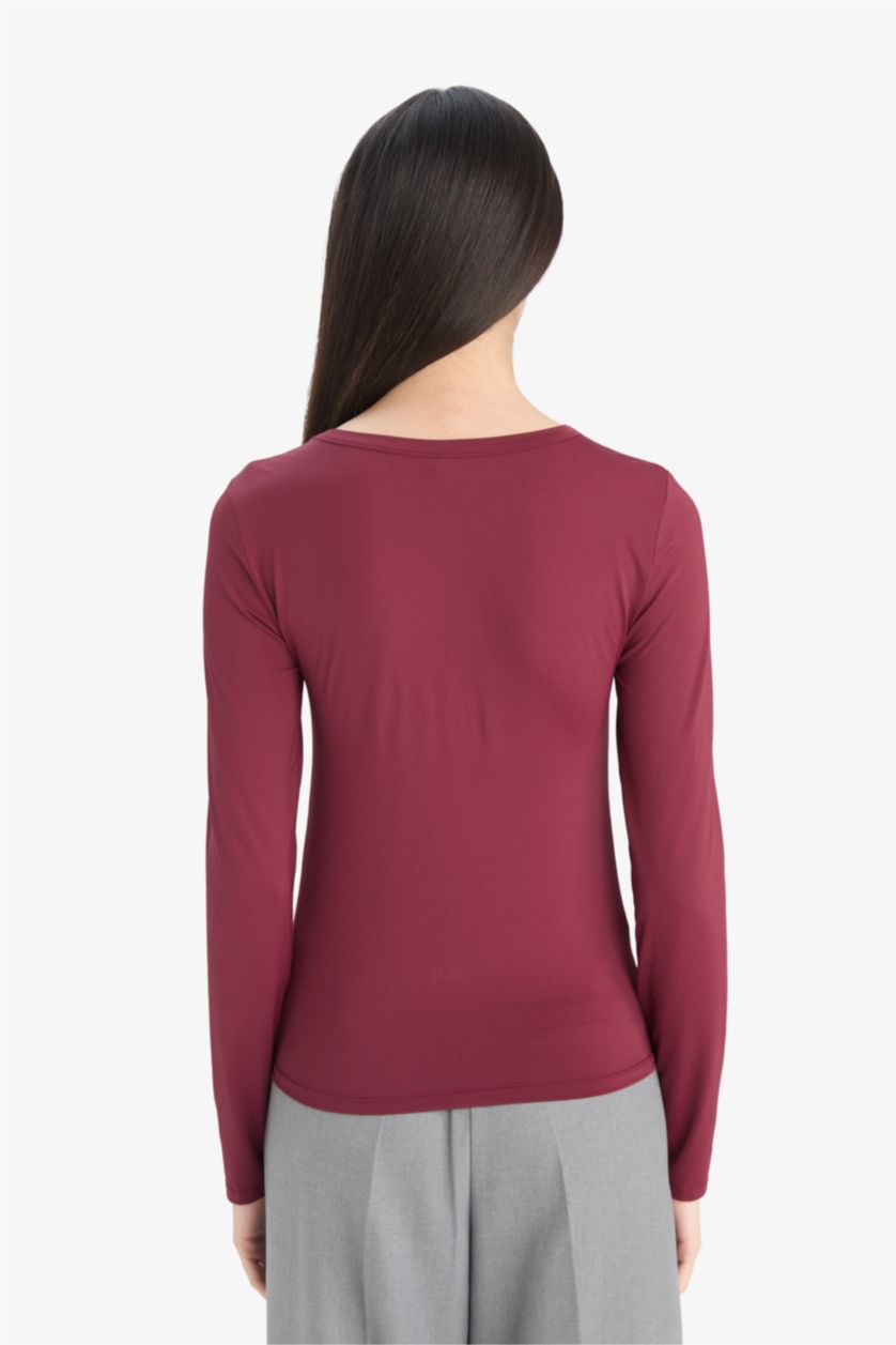 Woman Bordeaux Slim Fit Long Sleeve T-Shirt