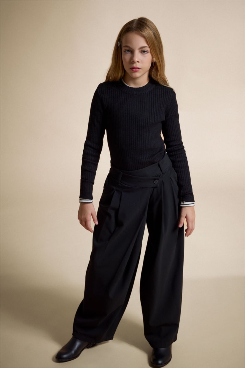 GIRLS & TEENS Black Girl Slim Fit Crew Neck Knit Pullover