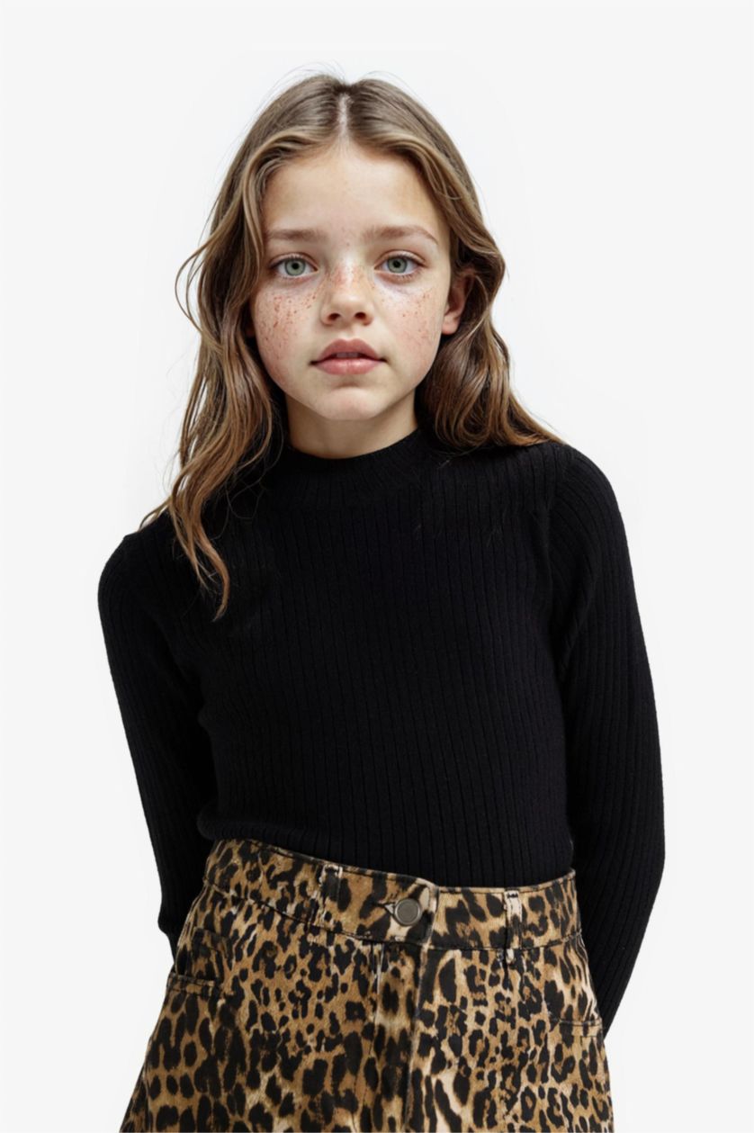 GIRLS & TEENS Black Girl Slim Fit Crew Neck Knit Pullover