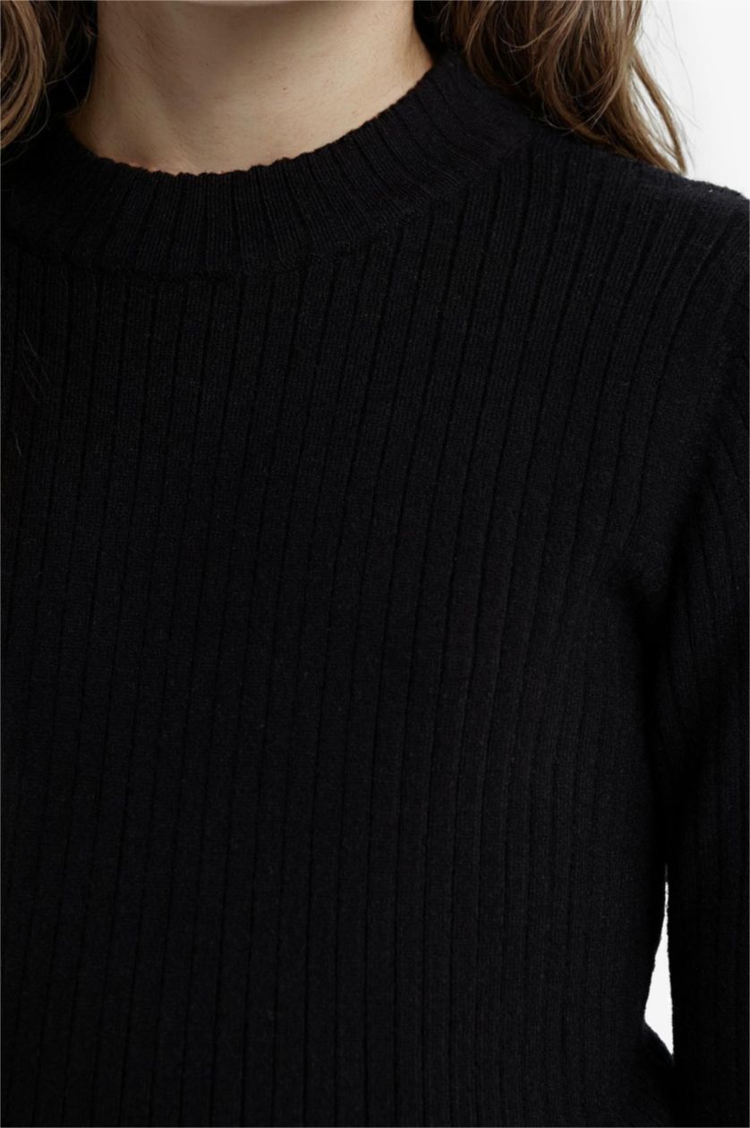 GIRLS & TEENS Black Girl Slim Fit Crew Neck Knit Pullover