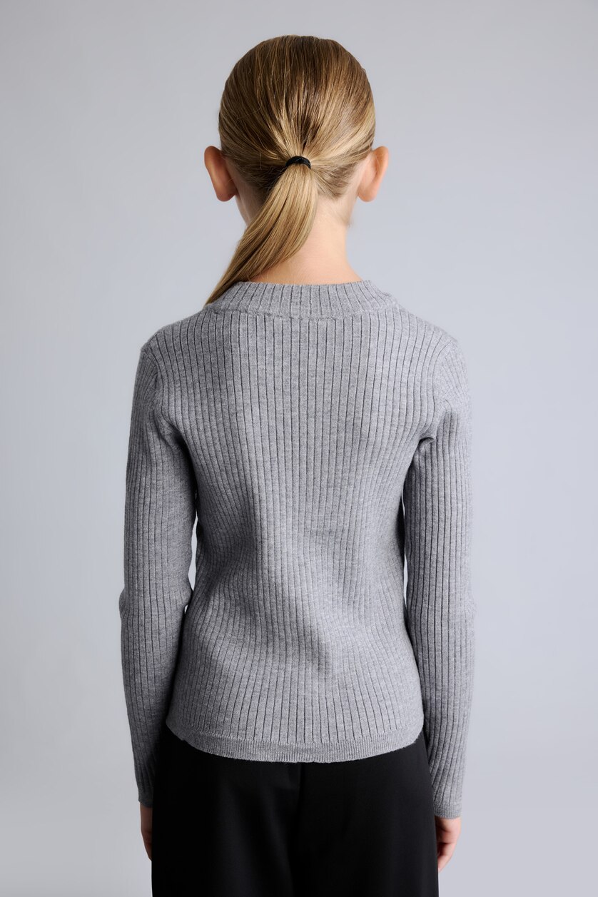 Girls & Teens Light Grey Melange Girls Fitted Crew Neck Knitted Sweater