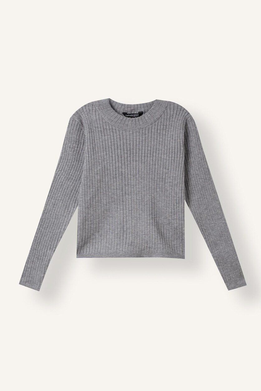 Girls & Teens Light Grey Melange Girls Fitted Crew Neck Knitted Sweater