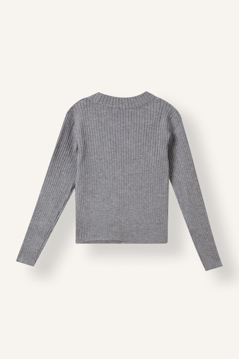 Girls & Teens Light Grey Melange Girls Fitted Crew Neck Knitted Sweater