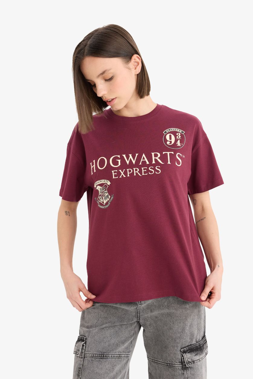 FEMME Bordeaux T-shirt oversize imprimé au dos Harry Potter à col rond