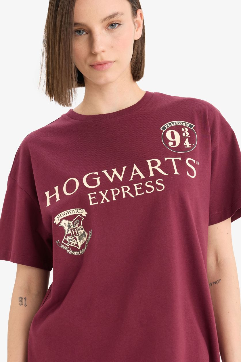 FEMME Bordeaux T-shirt oversize imprimé au dos Harry Potter à col rond