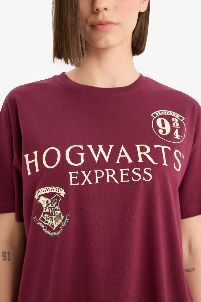 FEMME Bordeaux T-shirt oversize imprimé au dos Harry Potter à col rond