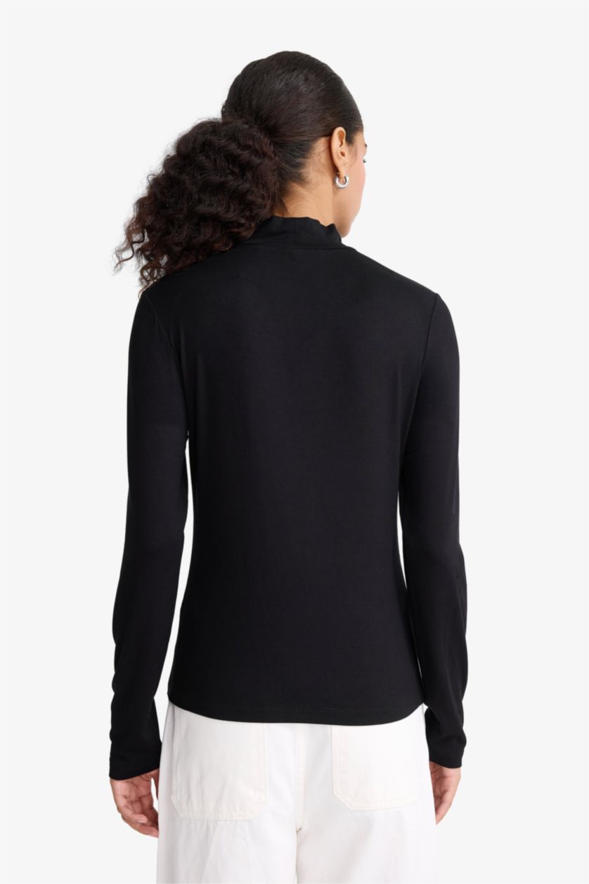 Әйелдерге қара Узкий покрой, тесный крой, водолазка, базовая, простая длинный рукав, футболка