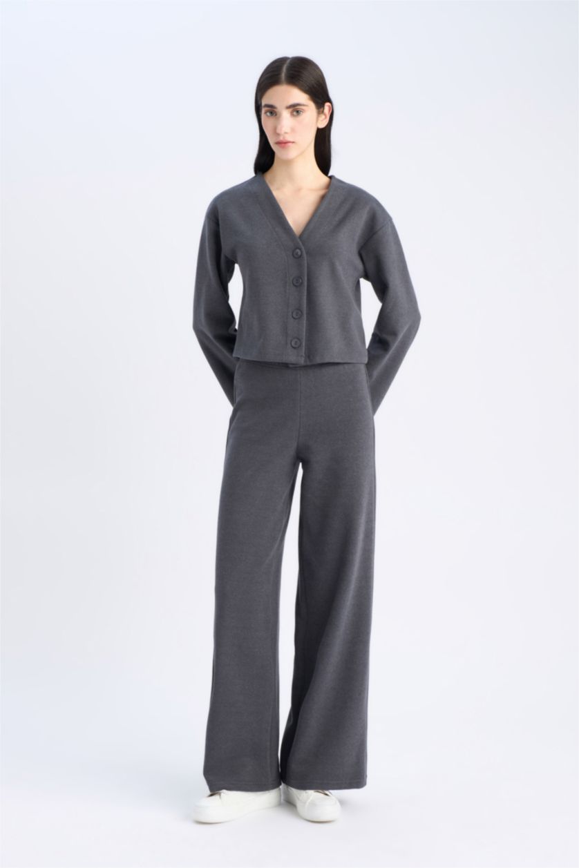 WOMAN Anthracite V-Neck Cardigan Wide Leg Pants 2 Piece Set