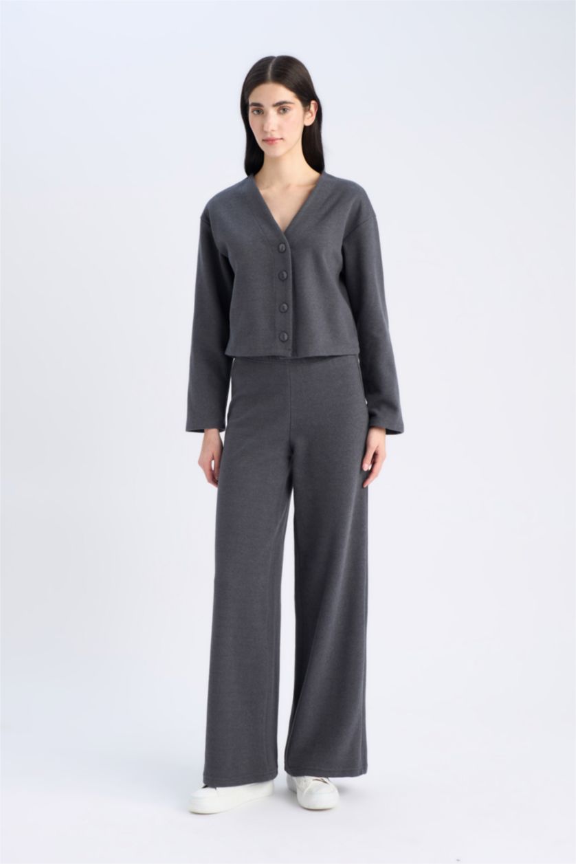 WOMAN Anthracite V-Neck Cardigan Wide Leg Pants 2 Piece Set
