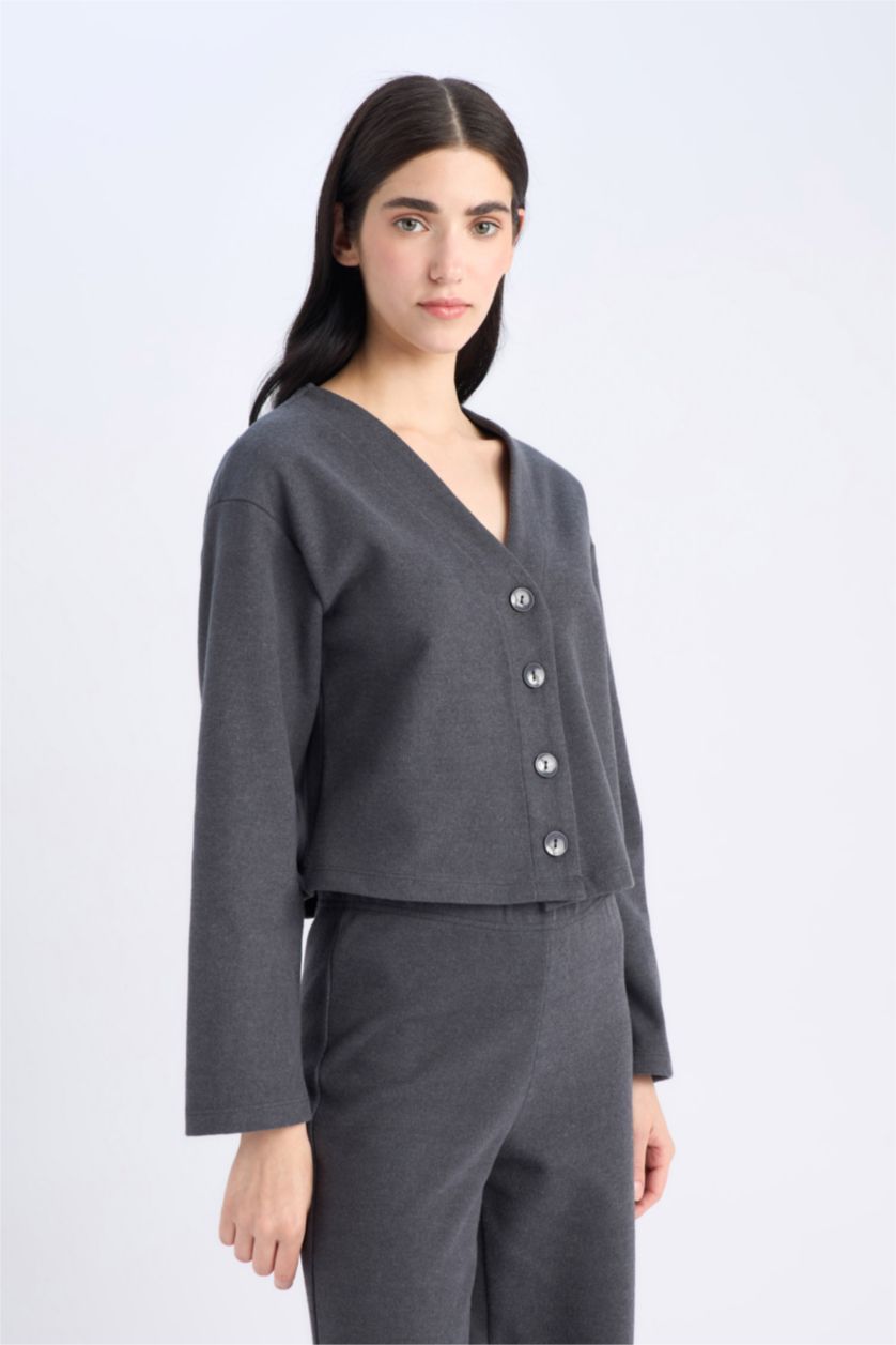 WOMAN Anthracite V-Neck Cardigan Wide Leg Pants 2 Piece Set