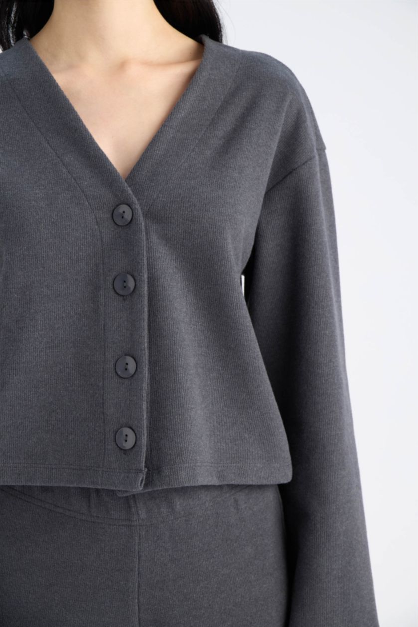 WOMAN Anthracite V-Neck Cardigan Wide Leg Pants 2 Piece Set