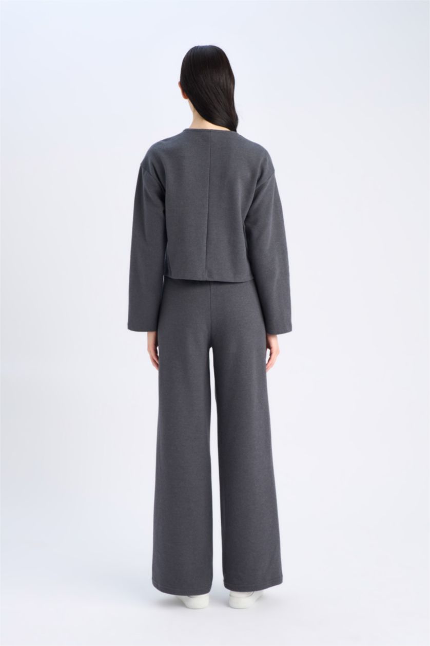 WOMAN Anthracite V-Neck Cardigan Wide Leg Pants 2 Piece Set