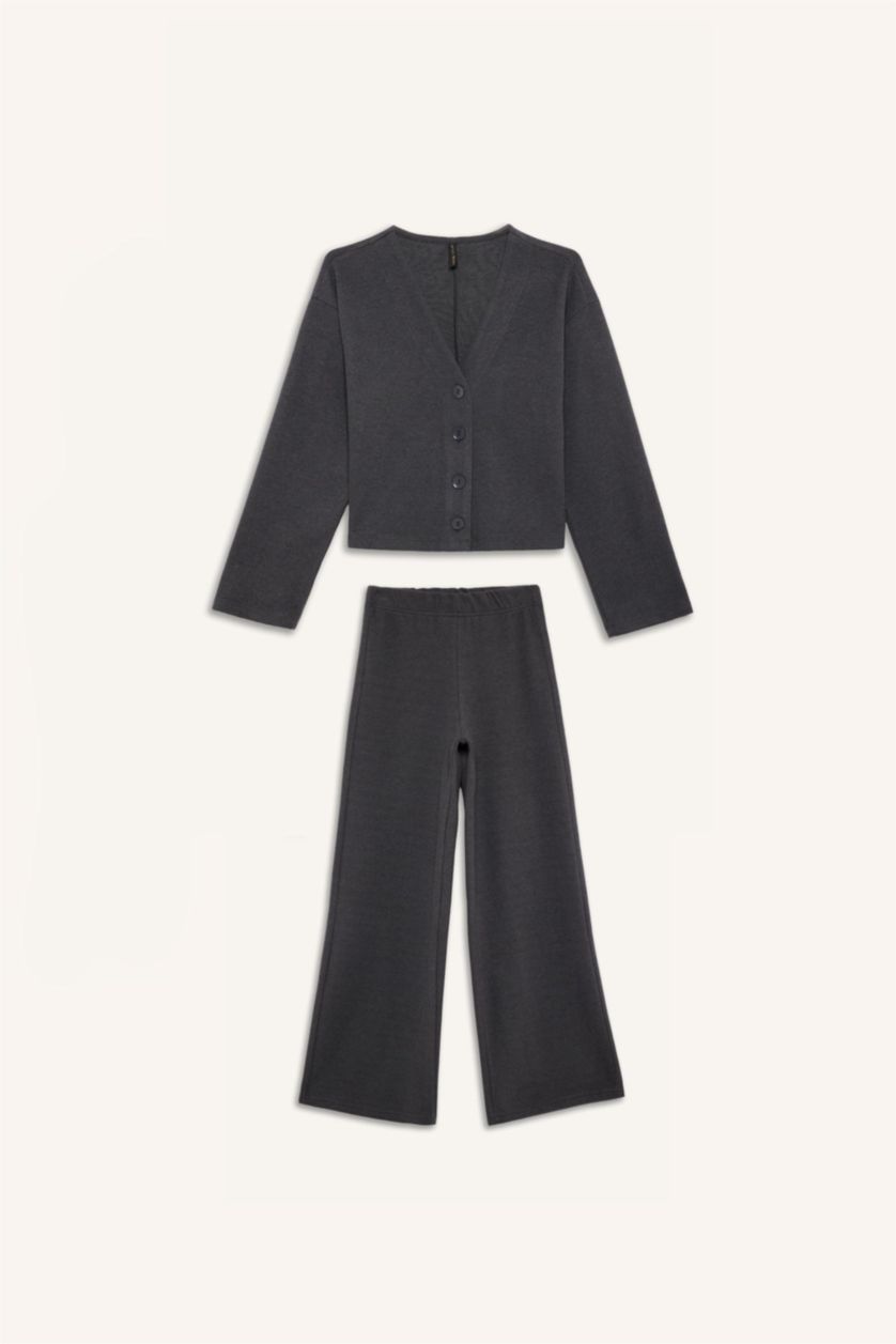WOMAN Anthracite V-Neck Cardigan Wide Leg Pants 2 Piece Set
