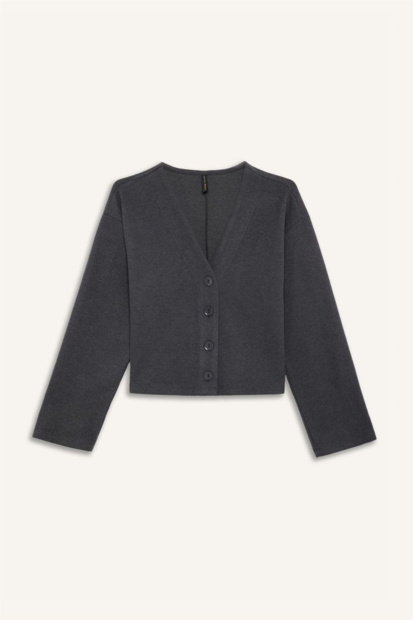 WOMAN Anthracite V-Neck Cardigan Wide Leg Pants 2 Piece Set